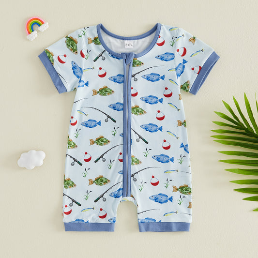 Baby Fishing Print Onesie