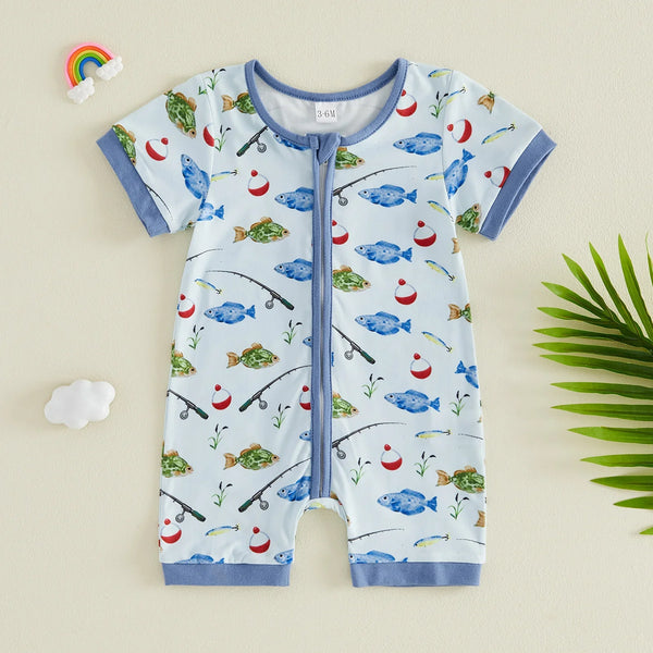 Baby Fishing Print Onesie